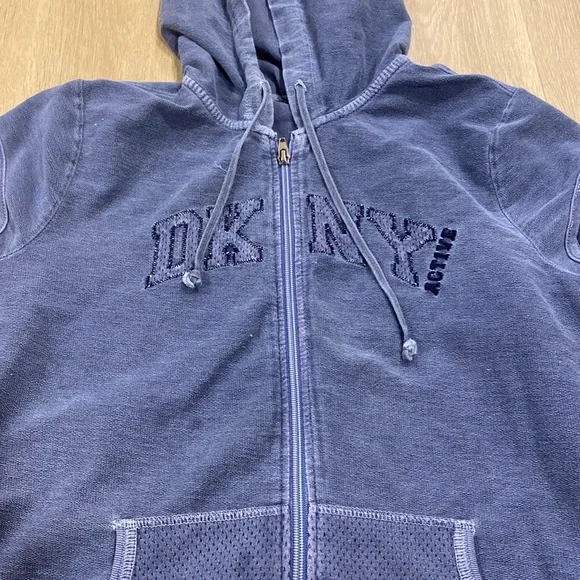 Y2K Vintage DKNY Active Women's Blue Sleeveless Hoodie Jacket Size L - Picture 3 of 5